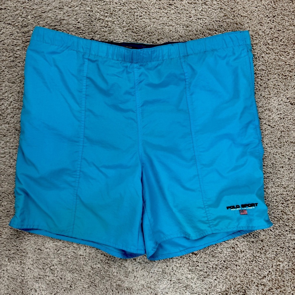 Polo Sport Ralph Lauren Swim Trunks Mens Sz‎ L Blue Elastic Waist Pockets Shorts